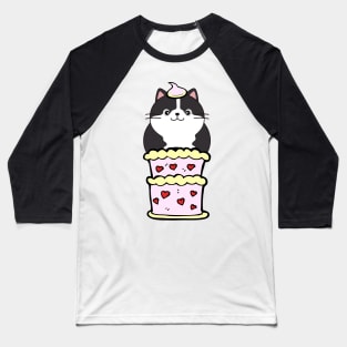 Funny fat cat jumping out of a cake Baseball T-Shirt